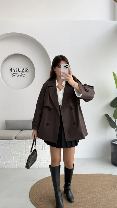 ترانش جينز أنيق بحزام، مناسب للربيع والصيف