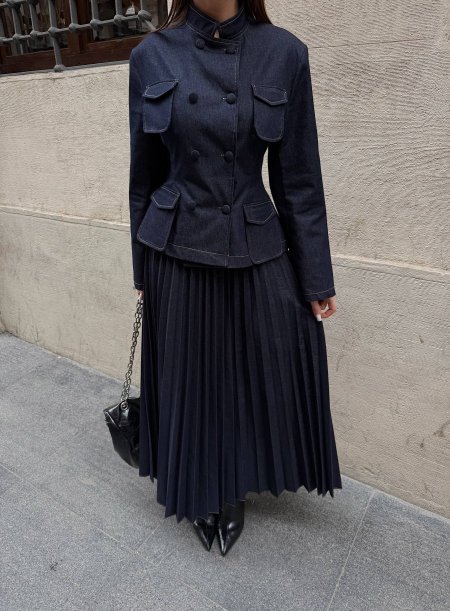 طقم قميص مع تنورة جينز كسرات