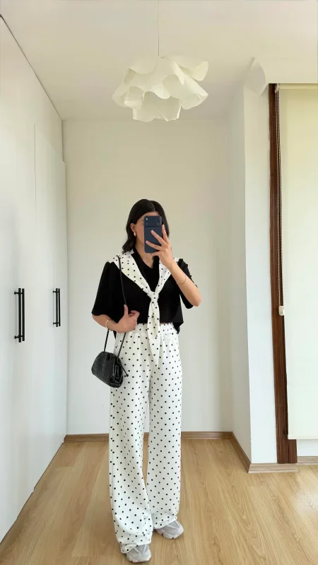 طقم بلوزة وبنطلون Polkadot